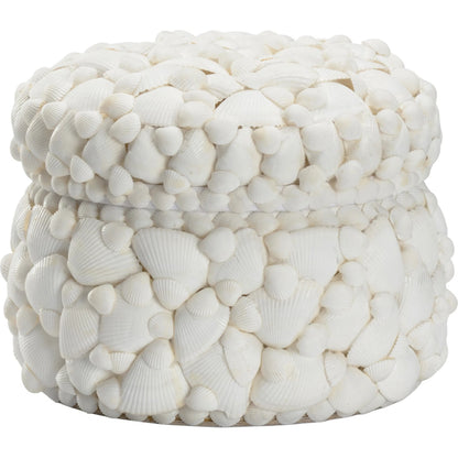 Round White Shell Box by Chelsea House in white. Made from unique in a coastal style.