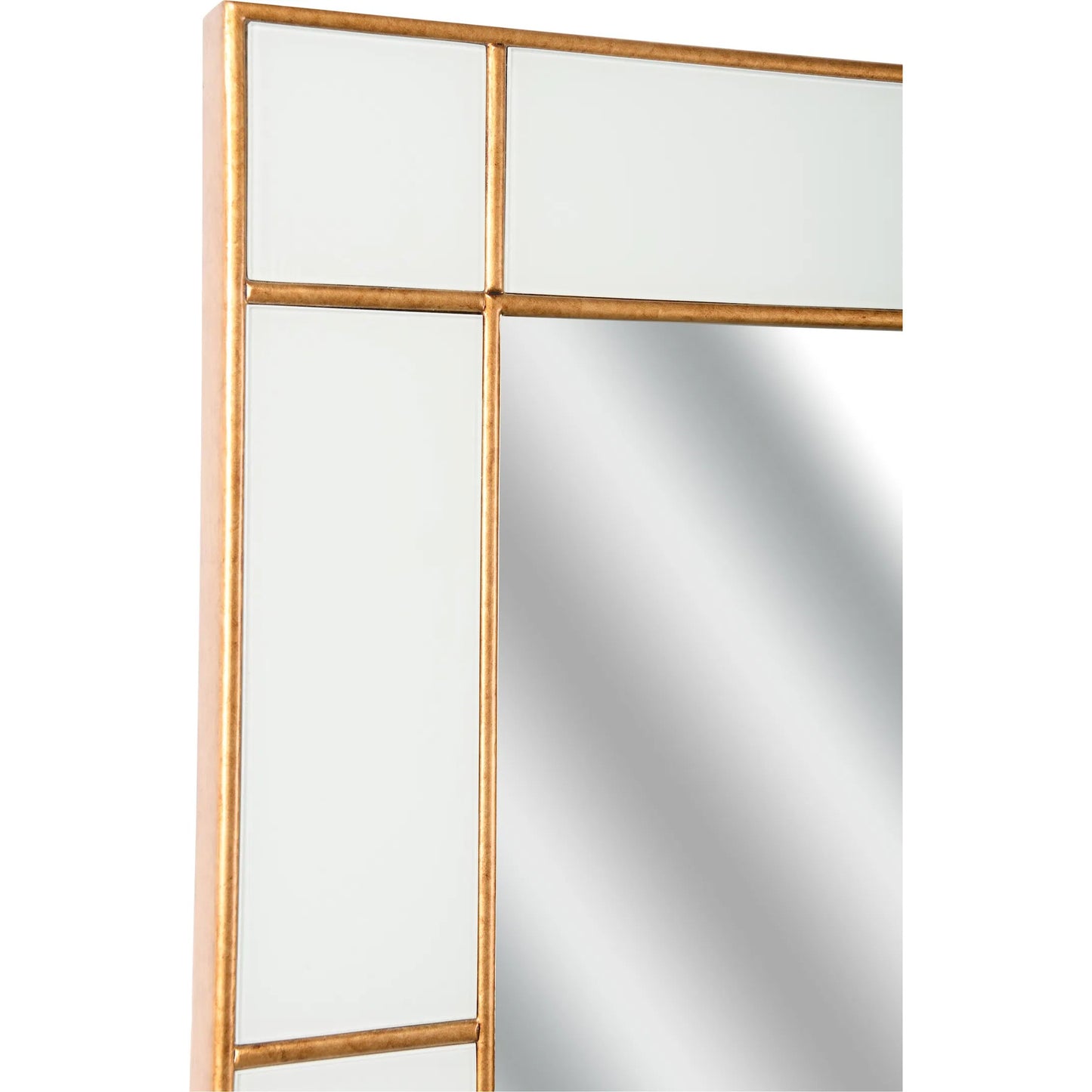 004 SI-2105928 | Closeup | Herman Hesse Mirror by Chelsea House in gold leaf, gray, clear. Made from unique in a transitional style.