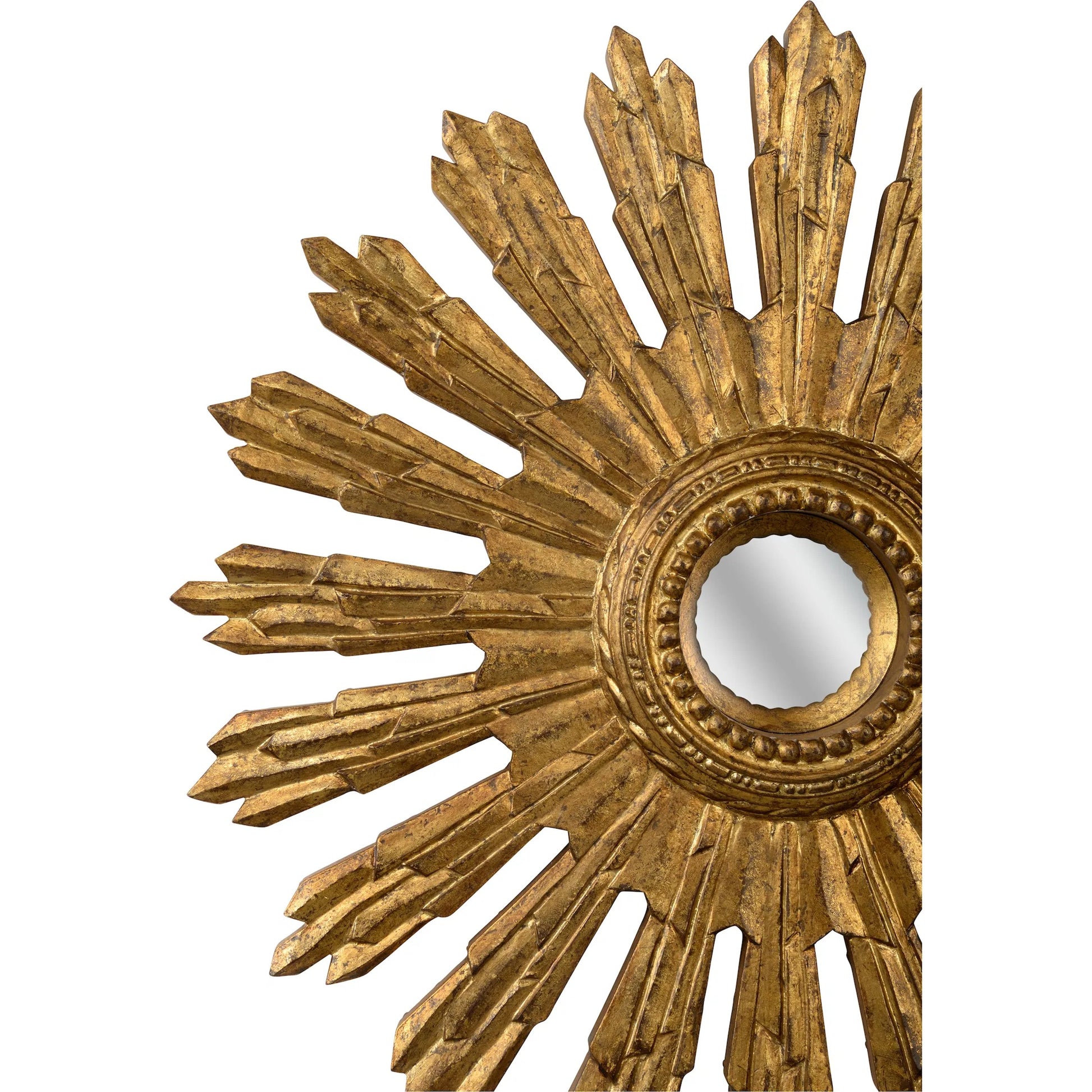 Aurora Mirror by Chelsea House in antique gold, convex, clear. Made from unique in a traditional style.