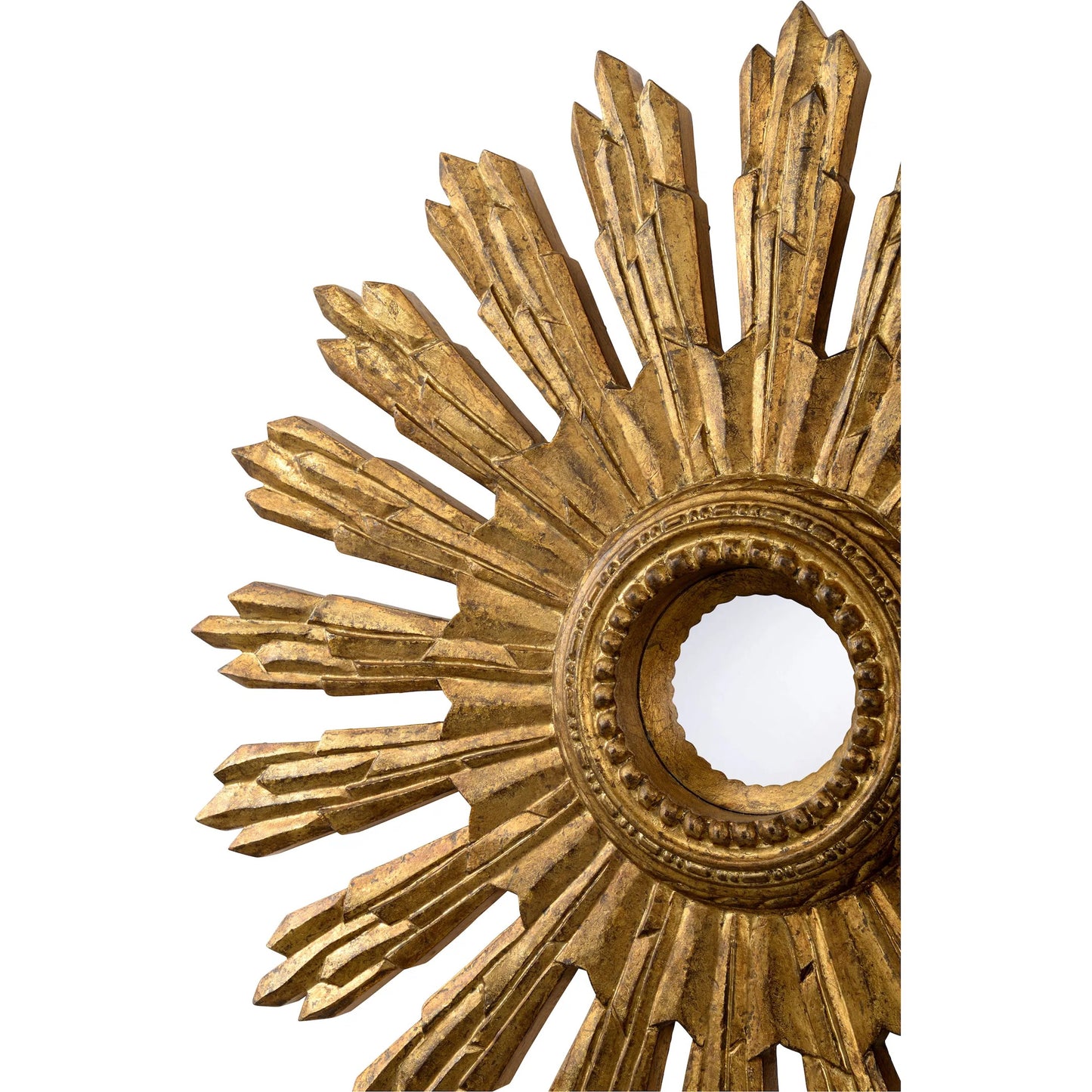 010 SI-2105988 | Closeup | Aurora Mirror by Chelsea House in antique gold, convex, clear. Made from unique in a traditional style.