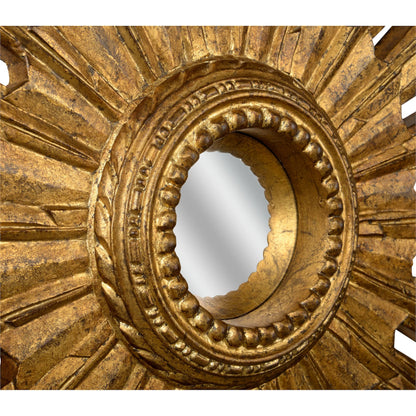 Aurora Mirror by Chelsea House in antique gold, convex, clear. Made from unique in a traditional style.