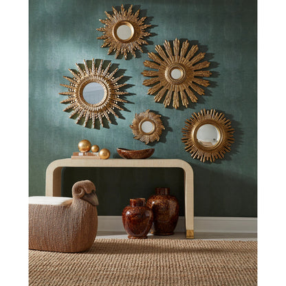 Aurora Mirror by Chelsea House in antique gold, convex, clear. Made from unique in a traditional style.