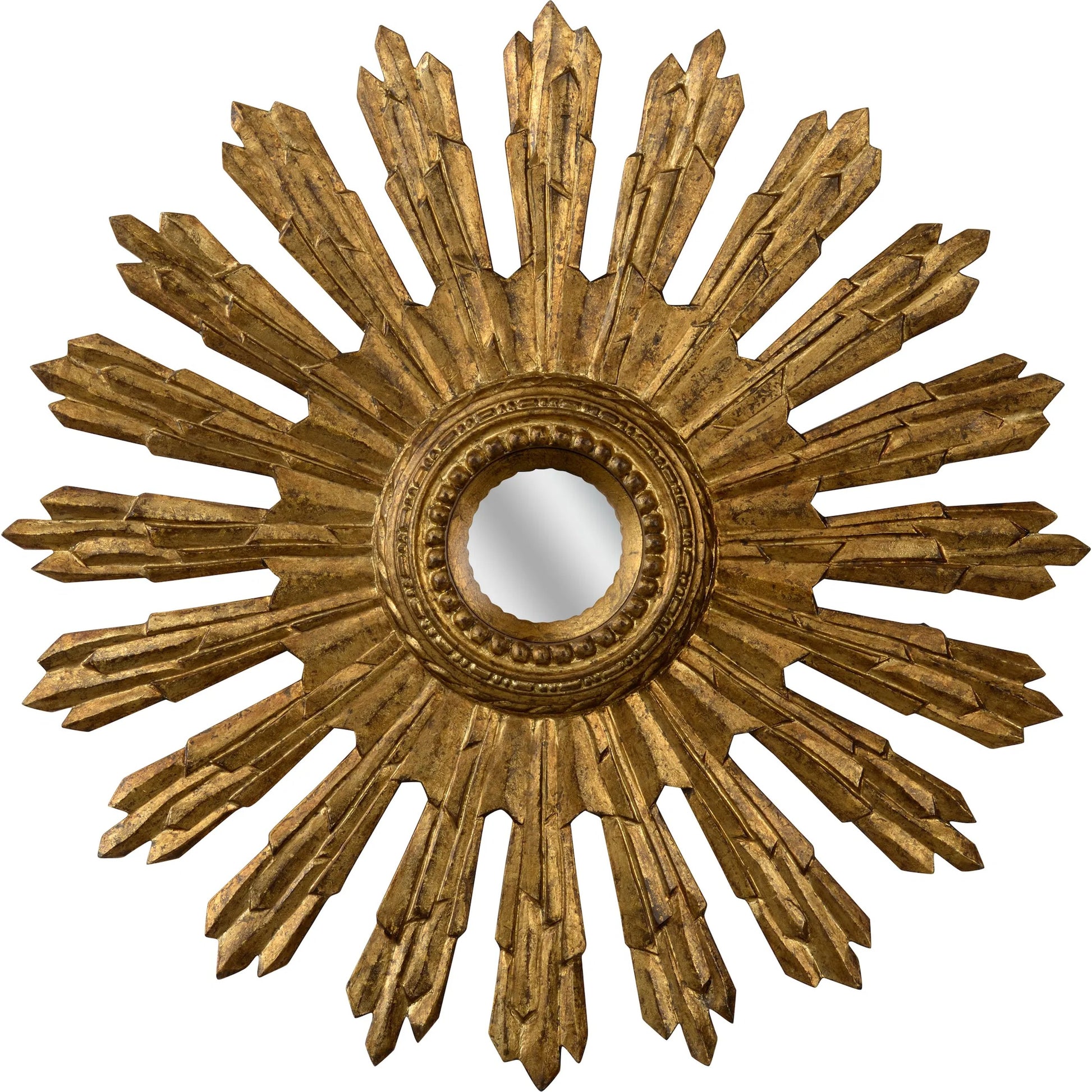 Aurora Mirror by Chelsea House in antique gold, convex, clear. Made from unique in a traditional style.