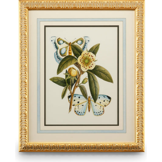 Butterfly Oasis I by Chelsea House in gold leafed frame with french mat. Made from plate lithograph in a traditional style.