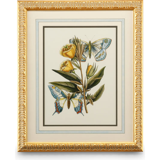 Butterfly Oasis II by Chelsea House in gold leafed frame with french mat. Made from plate lithograph in a traditional style.