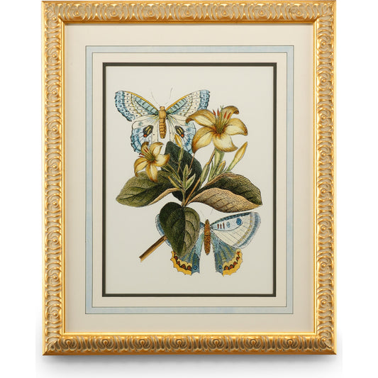 Butterfly Oasis IV by Chelsea House in gold leafed frame with french mat. Made from plate lithograph in a traditional style.
