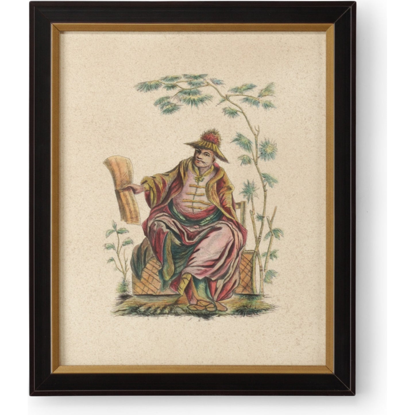 001 SR-383602 | Primary Silo | Pillement Painting IV by Chelsea House in brown and antique gold frame. Made from watercolor on paper in a traditional style.