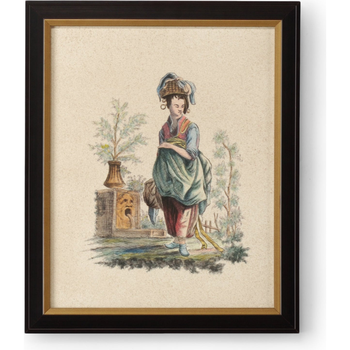 001 SR-383606 | Primary Silo | Pillement Painting VIII by Chelsea House in brown and antique gold frame. Made from watercolor on paper in a traditional style.