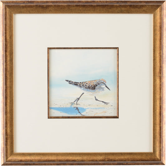 Sand Piper IV by Chelsea House in white mat - antique. gold fillet. Made from watercolor - antique. gold frame in a coastal style.