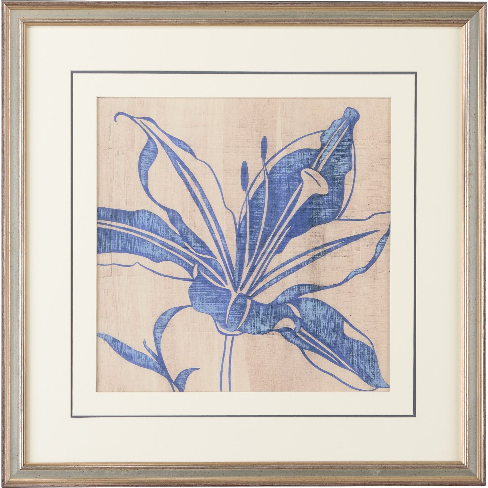 Indigo Lily by Chelsea House in double mat. Made from giclee - silver leaf wood frame in a modern style.