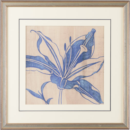 Indigo Lily by Chelsea House in double mat. Made from giclee - silver leaf wood frame in a modern style.