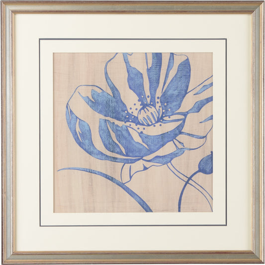 Indigo Poppy by Chelsea House in double mat. Made from giclee - silver leaf wood frame in a modern style.