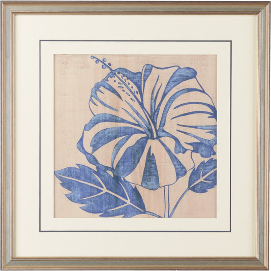 Indigo Hibiscus by Chelsea House in double mat. Made from giclee - silver leaf wood frame in a modern style.