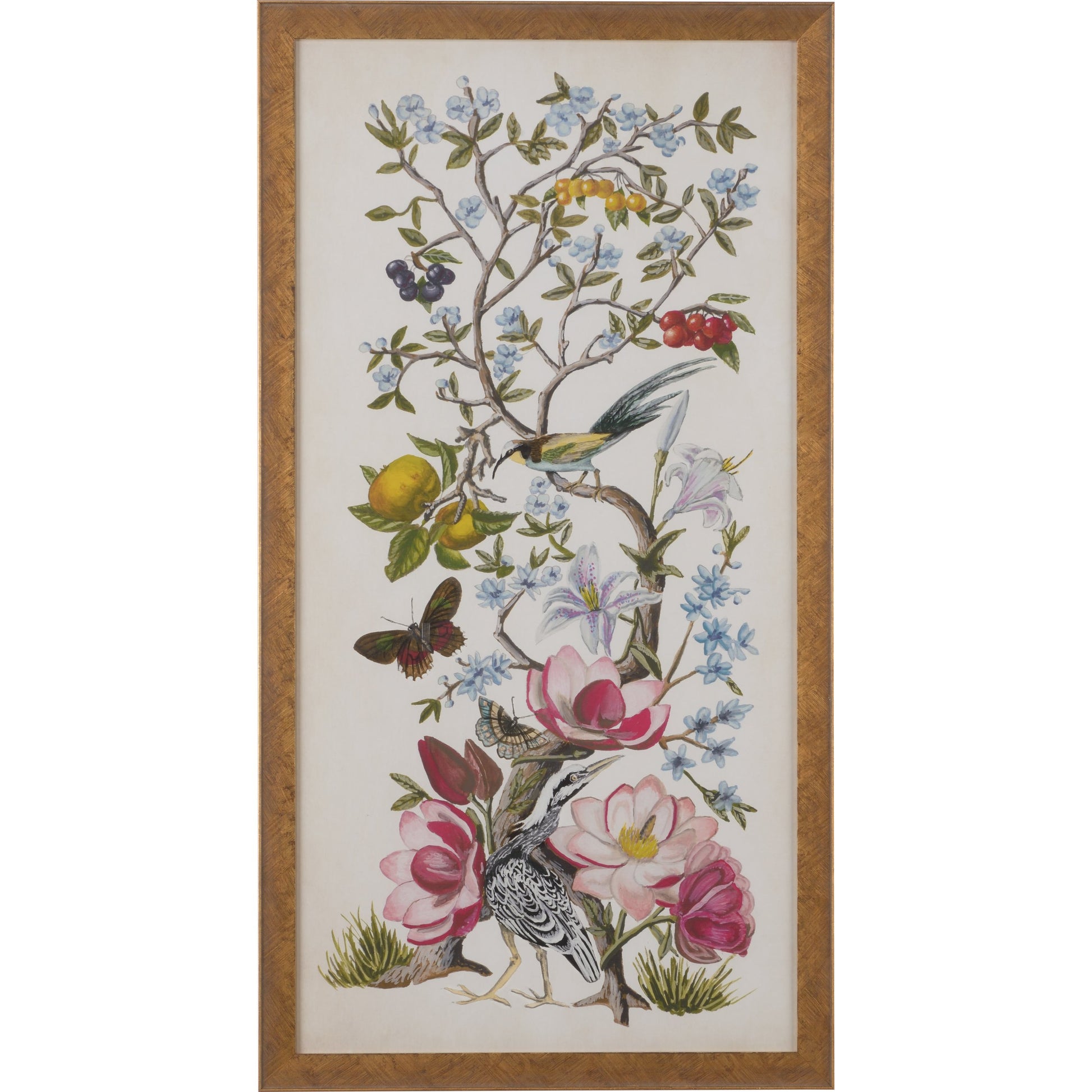 Chinoiserie Natural I by Chelsea House in antiqued gold frame. Made from unique in a traditional style.