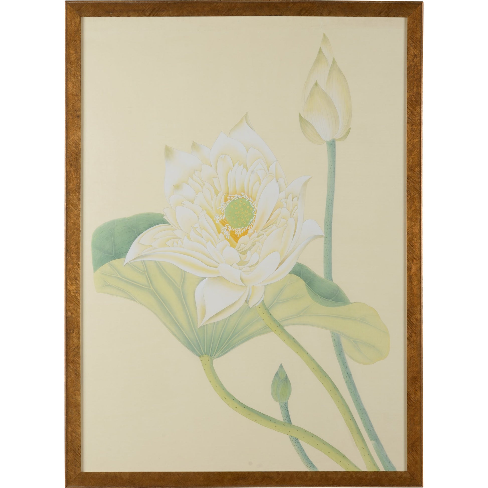Lotus Panel by Chelsea House in gold. Made from hand painted silk in a transitional style.