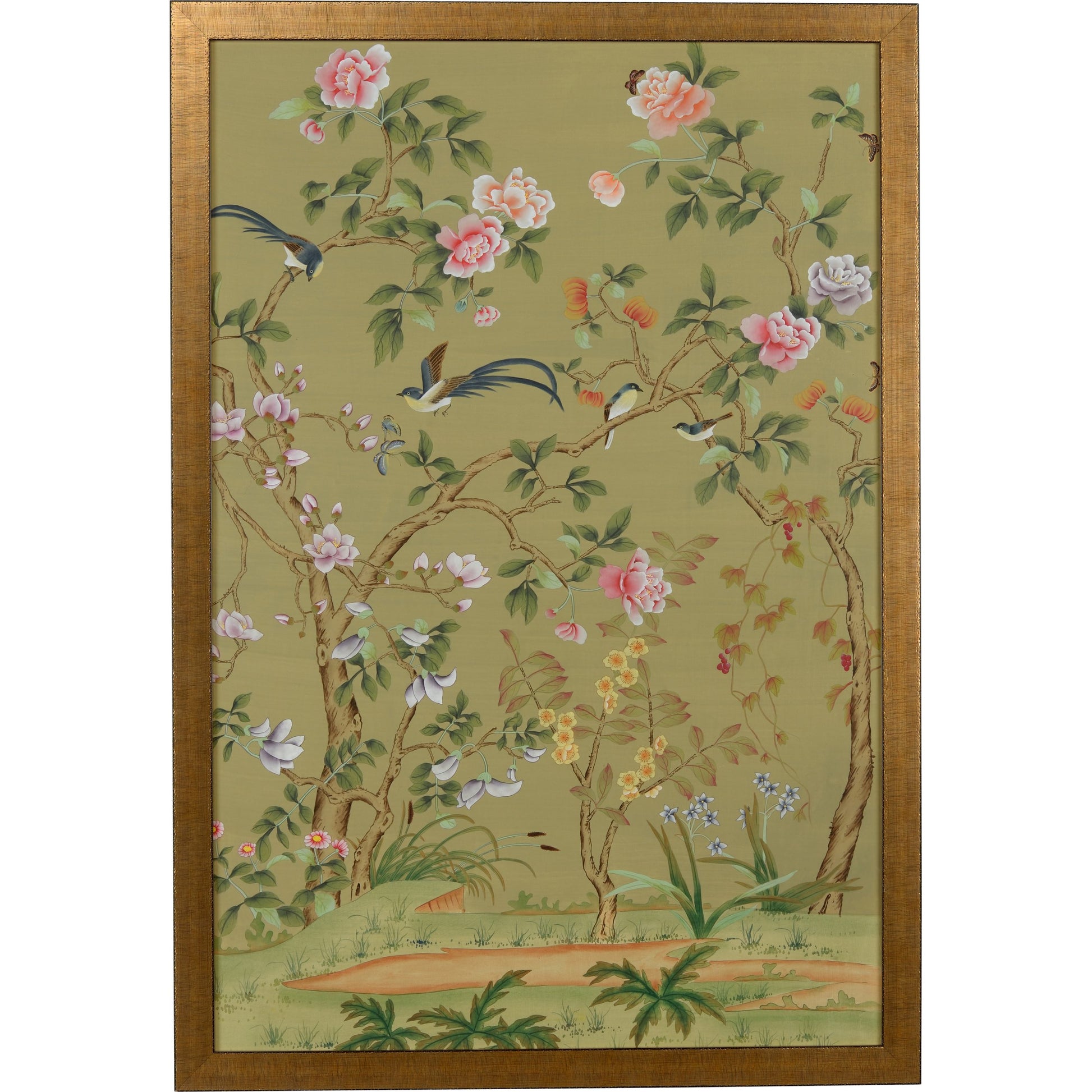 Edgedale Panel I by Chelsea House in framed, glass. Made from watercolor on silk in a eclectic & global style.