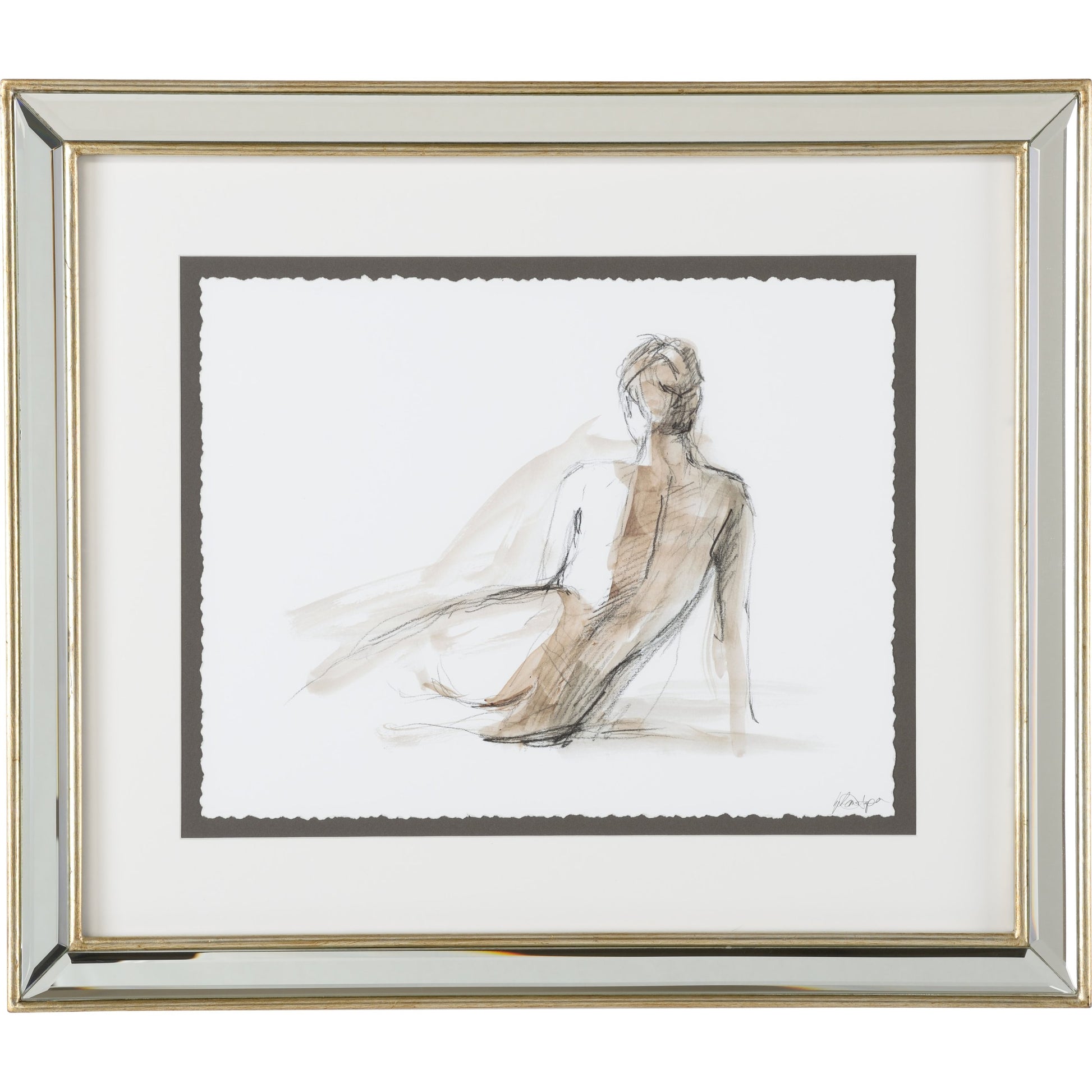 Gestural Figure Study I by Chelsea House in framed, glass. Made from giclee with deckled edge in a transitional style.