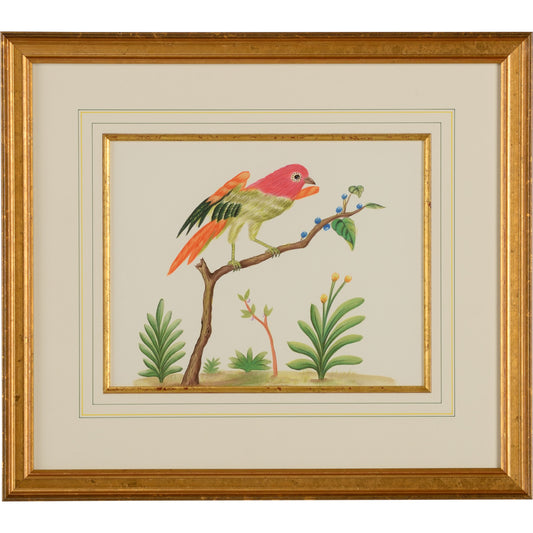 Multicolor Bird by Chelsea House in gold frame and fillet. Made from water color on paper in a coastal style.