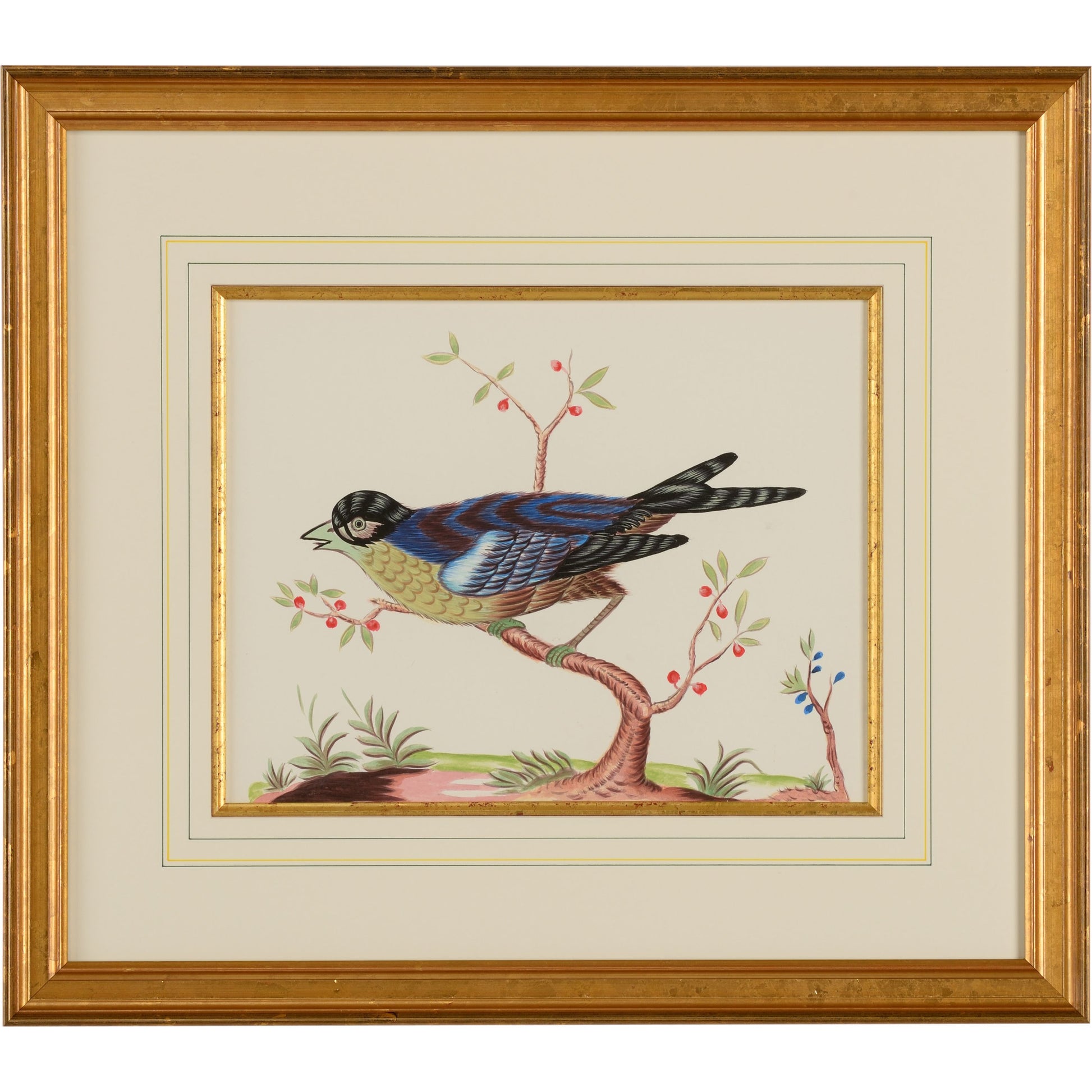 Blue Bird by Chelsea House in gold frame and fillet. Made from water color on paper in a traditional style.