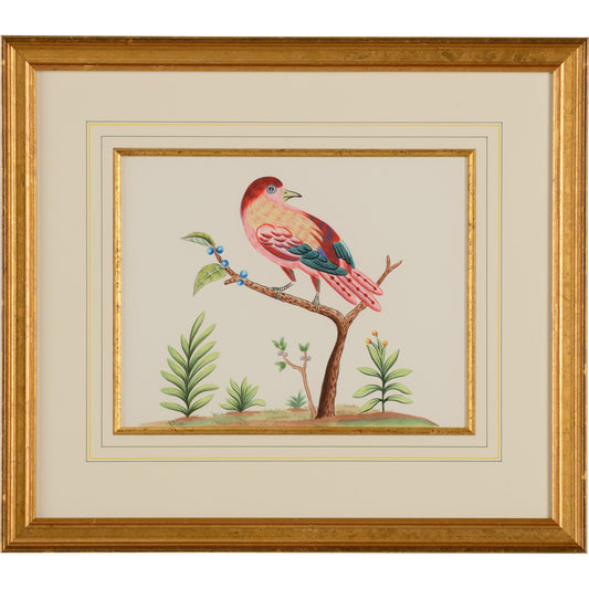 Pink W/Blue Berries by Chelsea House in gold frame, fillet. Made from water color on paper in a coastal style.