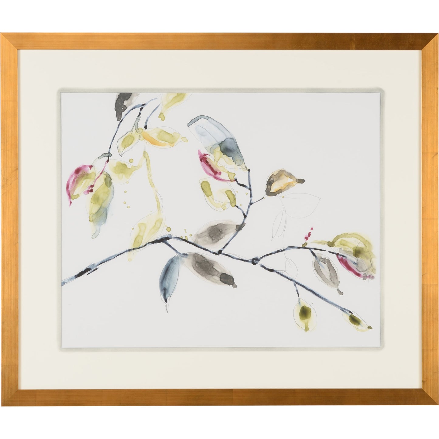 001 SR-383111 | Primary Silo | Leaf Branch II by Chelsea House in gold leaf frame, hand embelished 8 ply mat. Made from unique in a modern style.