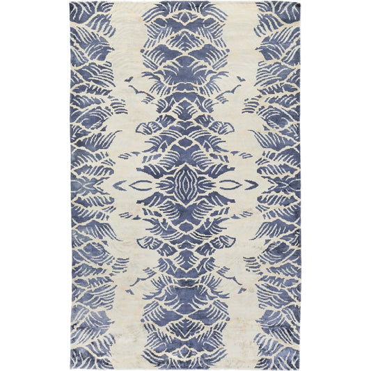 Cassina Rug by Exquisite Rugs in ivory, blue. Made from bamboo silk in a unique style.