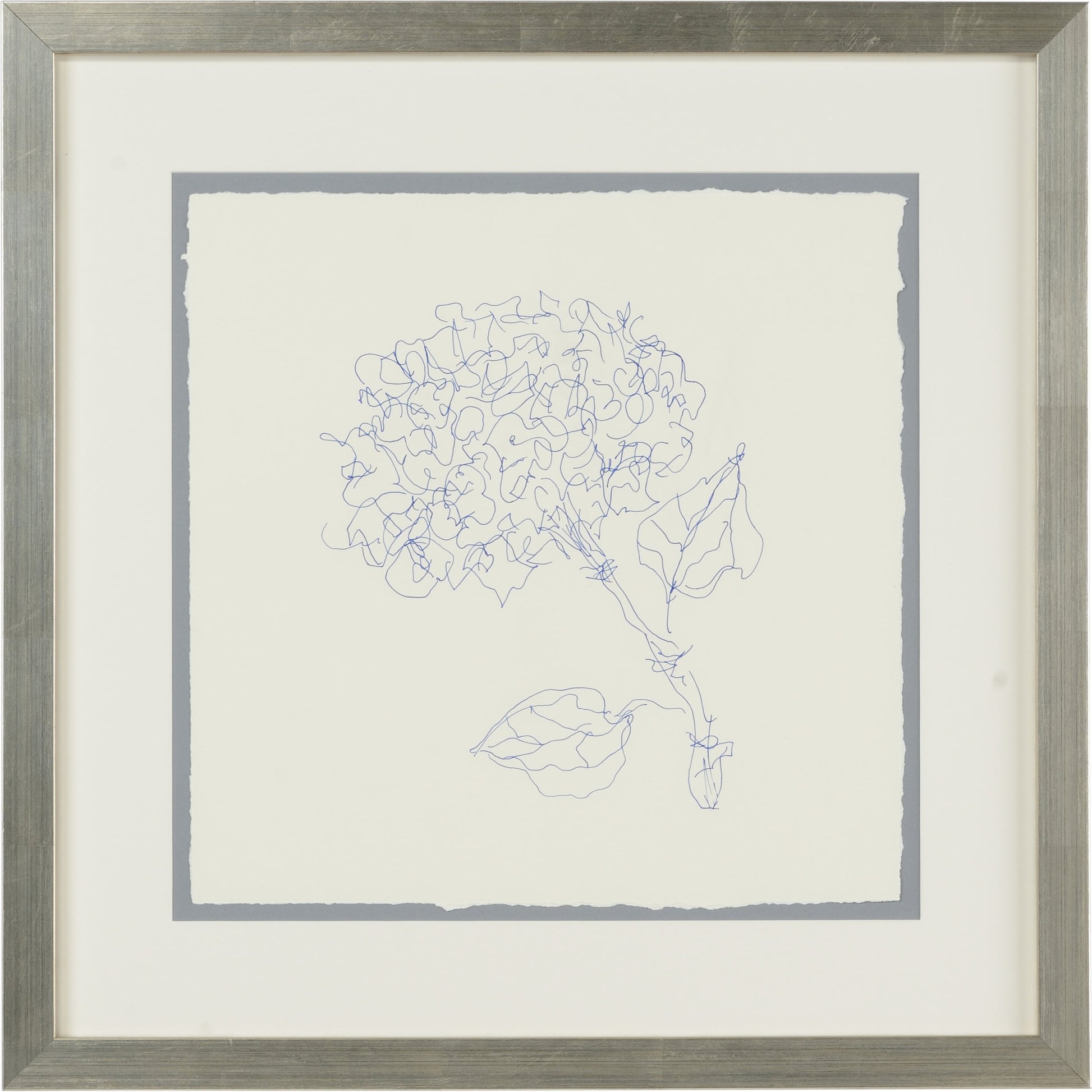 Pen and Ink Floral-Hydrangea by Chelsea House in on watercolor paper. Made from hand drawn ink in a modern style.
