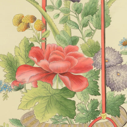 Chinoiserie Basket I by Chelsea House in gold. Made from watercolor on silk in a transitional style.