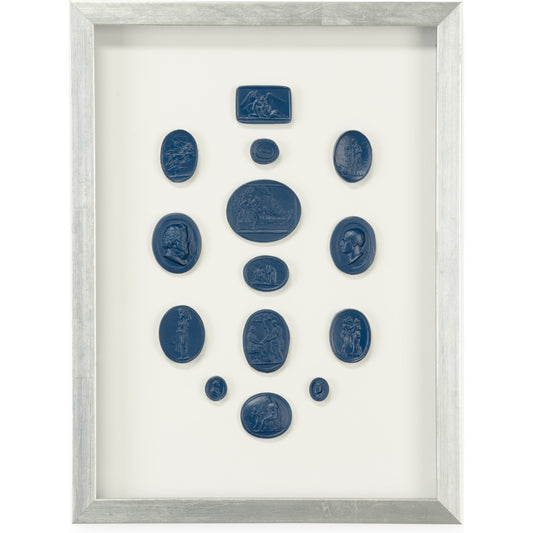 Intaglios in Blue I by Chelsea House. Made from plaster intaglios in a transitional style.