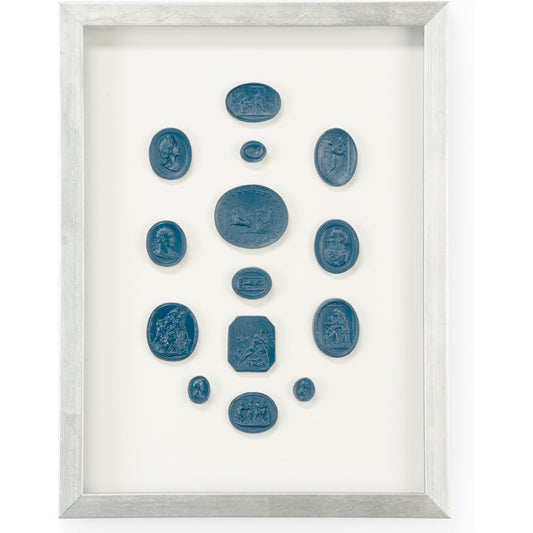Intaglios in Blue II by Chelsea House. Made from plaster intaglios in a transitional style.