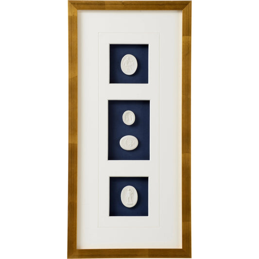 Intaglios on Navy I by Chelsea House. Made from plaster intaglios in shadow box in a modern style.