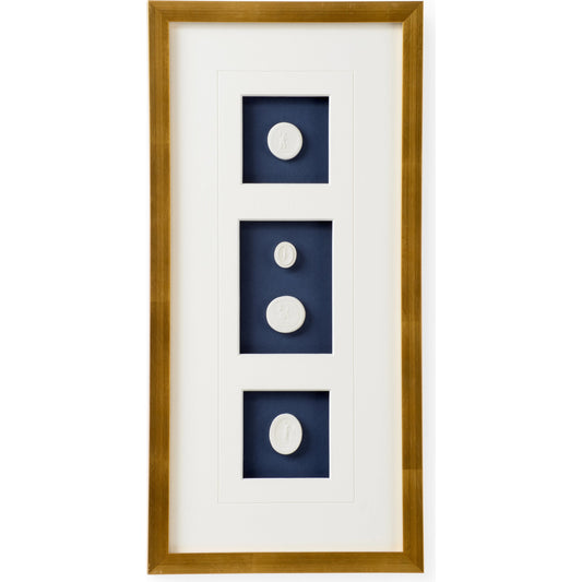 Intaglios on Navy III by Chelsea House. Made from plaster intaglios in shadow box in a modern style.