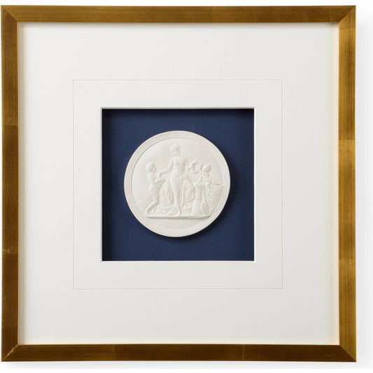 Intaglios on Navy V by Chelsea House. Made from plaster intaglios in shadow box in a modern style.