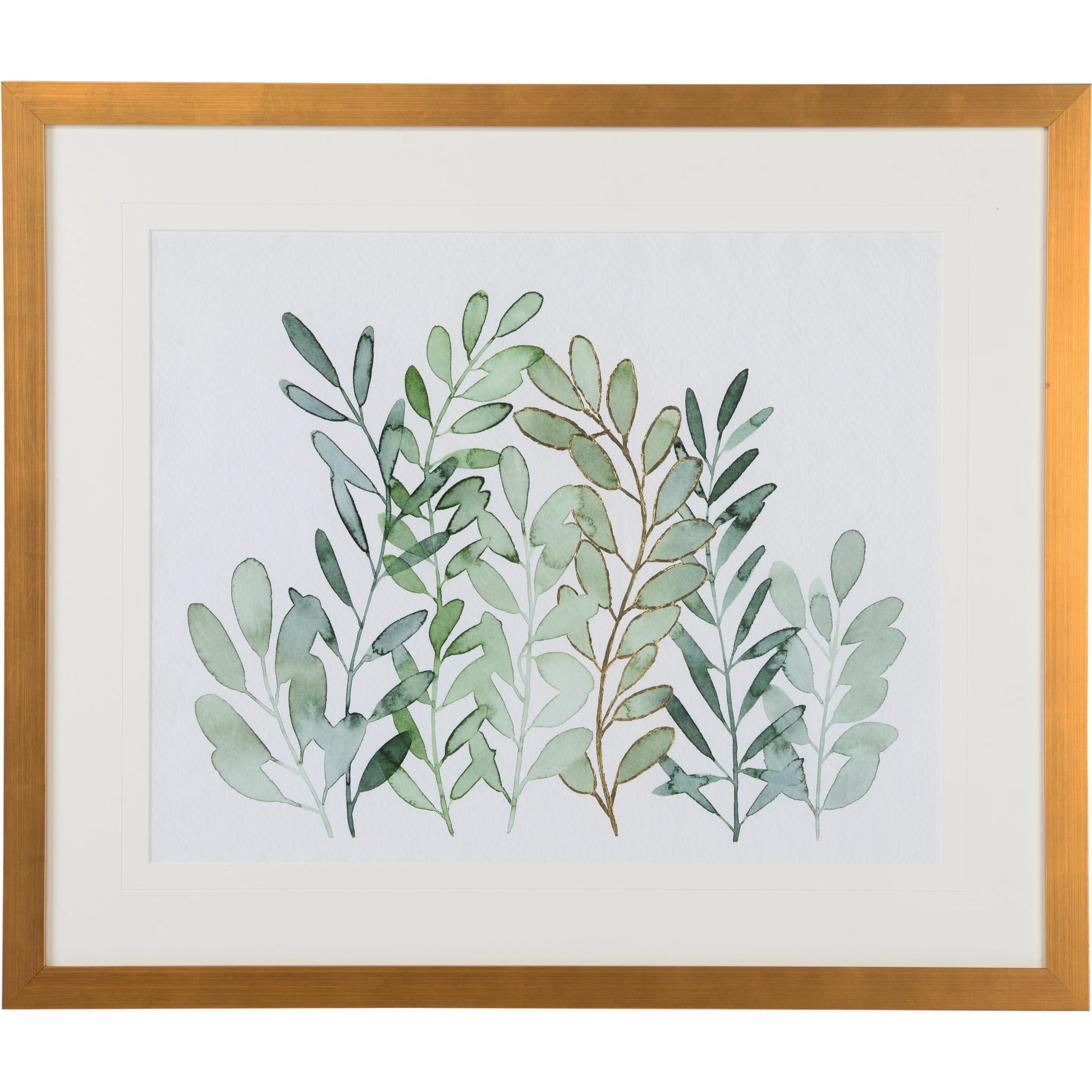 Foraged Greens II by Chelsea House in gold. Made from hand guilded giclee print in a modern style.