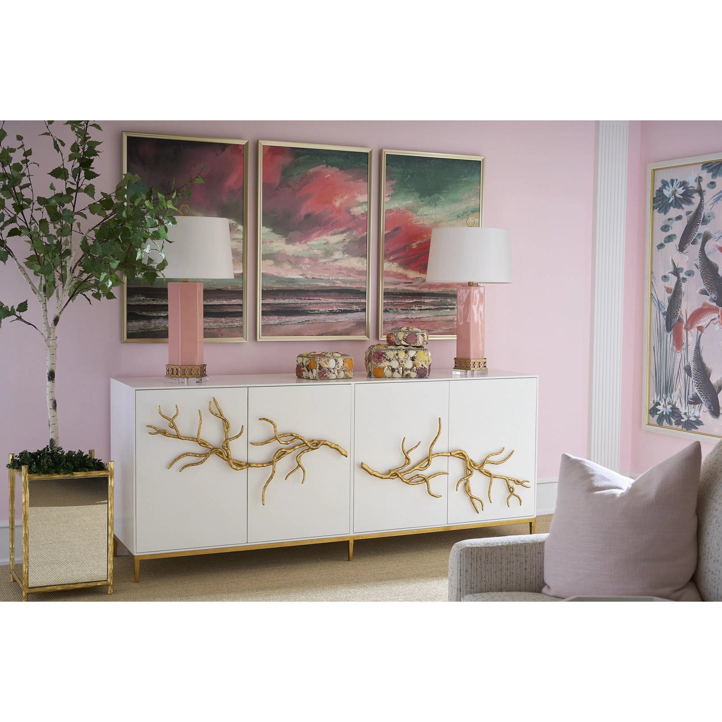 002 SI-2335014 | Lifestyle | Tangerine Coast Triptych by Chelsea House in green, pink and champagne, wood. Made from unique in a traditional style.