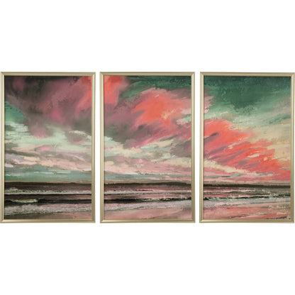 Tangerine Coast Triptych by Chelsea House in green, pink and champagne, wood. Made from unique in a traditional style.