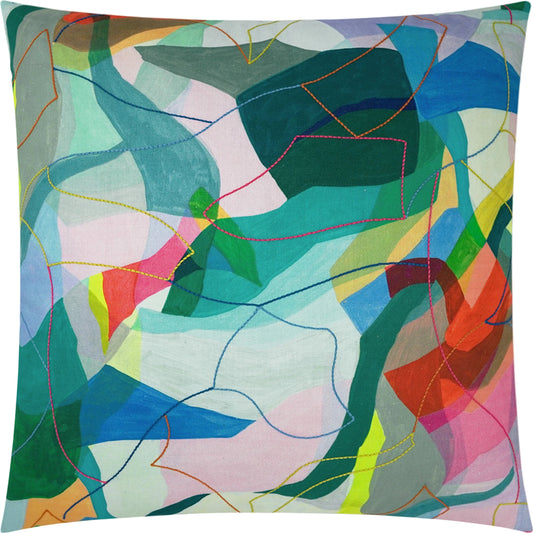 Koones Pillow by DV Kap Home in green, multi. Made from 100% cotton / embroidery: 100% polyester in a modern style.