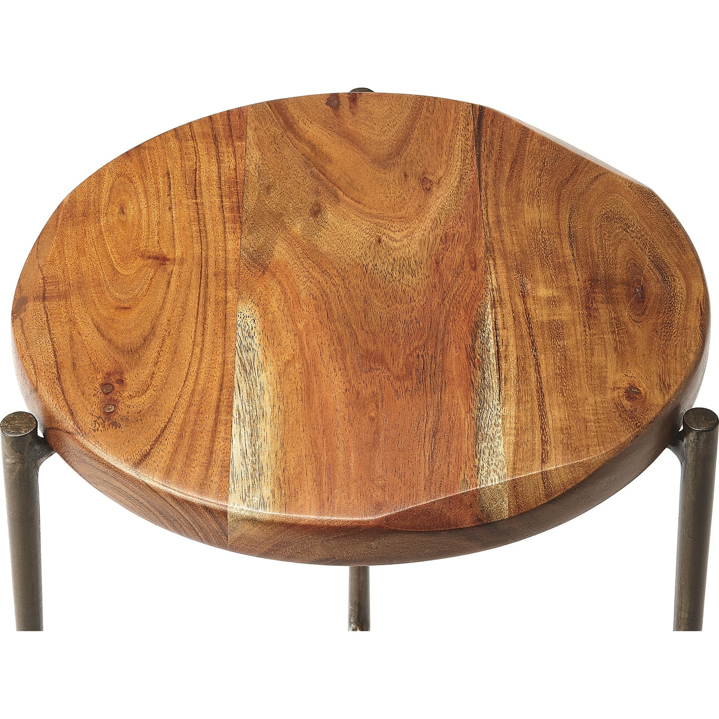 006 S-242559 | Closeup | Brisbane Live Edge Accent Table by Butler Specialty Company in multi-color and industrial chic. Made from acacia wood solids, iron in a cottage & farmhouse style.