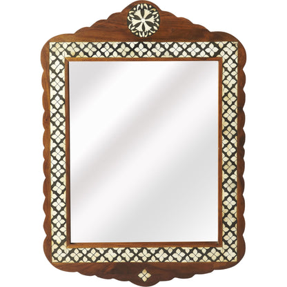 Gabby Wood & Bone Inlay Wall Mirror by Butler Specialty Company in medium brown and wood, bone inlay. Made from merranti wood solids, mdf, resin, bone inlays in a eclectic & global style.