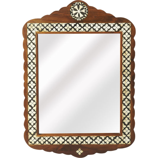Gabby Wood & Bone Inlay Wall Mirror by Butler Specialty Company in medium brown and wood, bone inlay. Made from merranti wood solids, mdf, resin, bone inlays in a eclectic & global style.