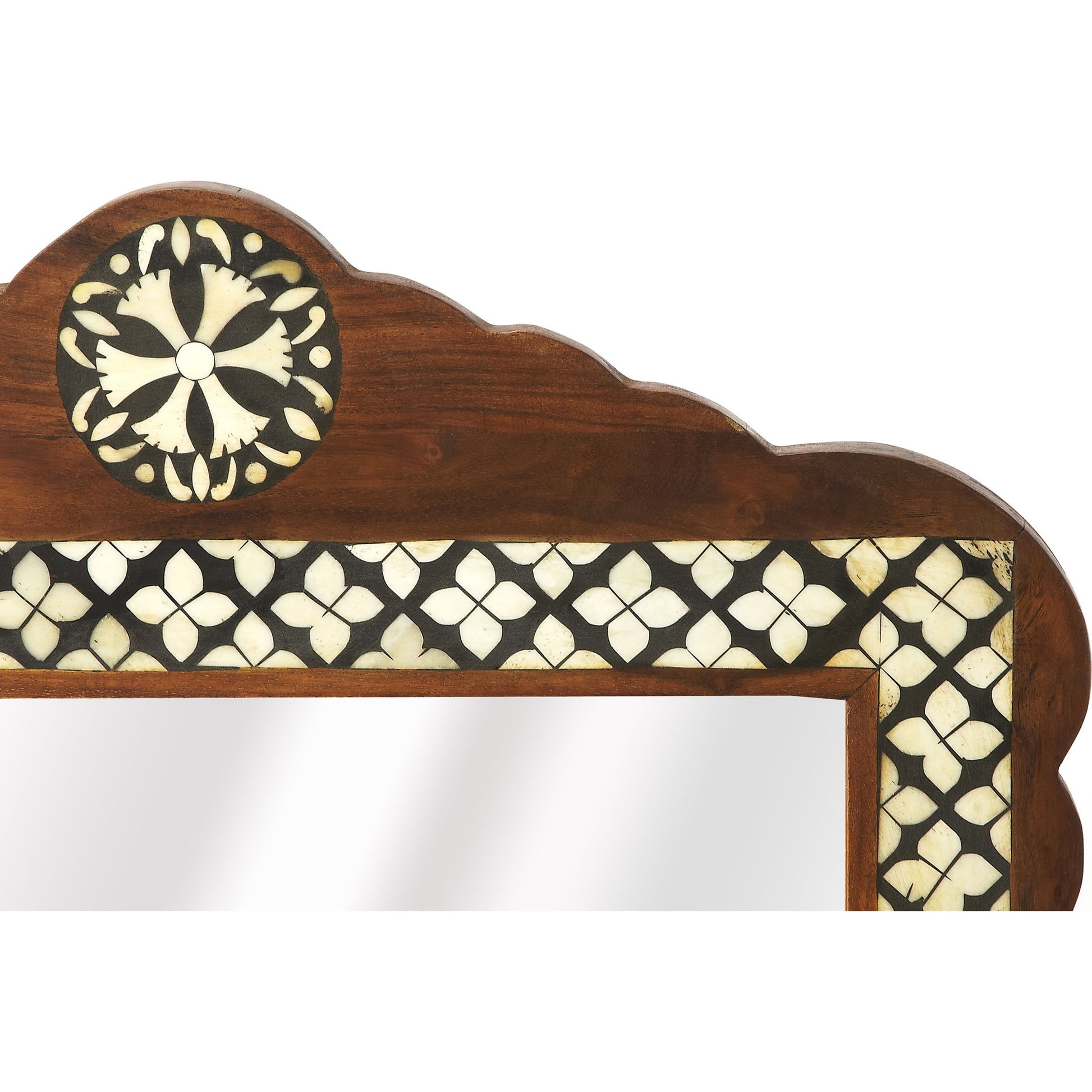 Gabby Wood & Bone Inlay Wall Mirror by Butler Specialty Company in medium brown and wood, bone inlay. Made from merranti wood solids, mdf, resin, bone inlays in a eclectic & global style.