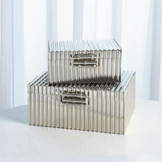 Corrugated Bamboo Box Rug by Global Views. Made from brass in a unique style.