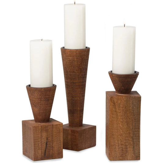 Parette Pillar Holder by Global Views in brown textured. Made from mango in a eclectic & global style.