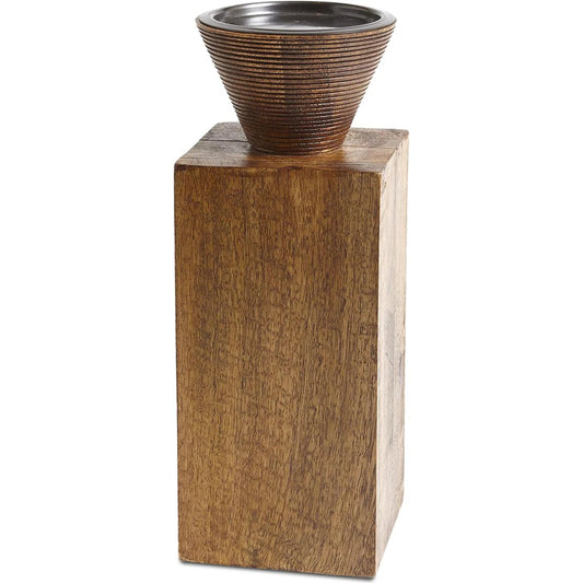 Kelle Pillar Holder by Global Views in brown textured. Made from mango in a eclectic & global style.