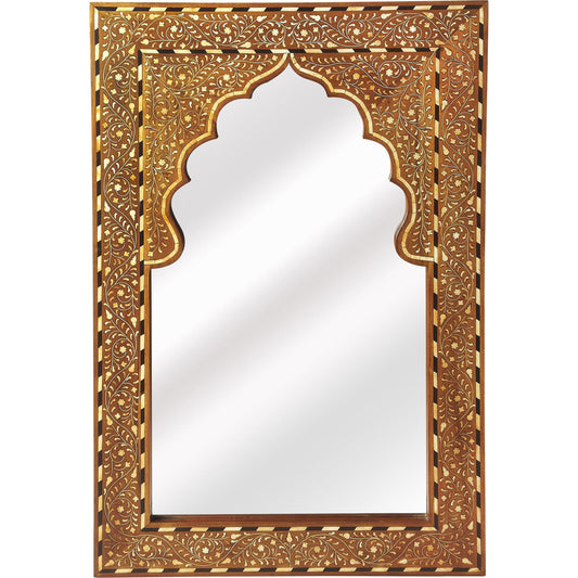 Chevrier Wood & Bone Inlay Wall Mirror by Butler Specialty Company in medium brown and wood, bone inlay. Made from mdf, resin, mirrored glass, bone inlays in a eclectic & global style.