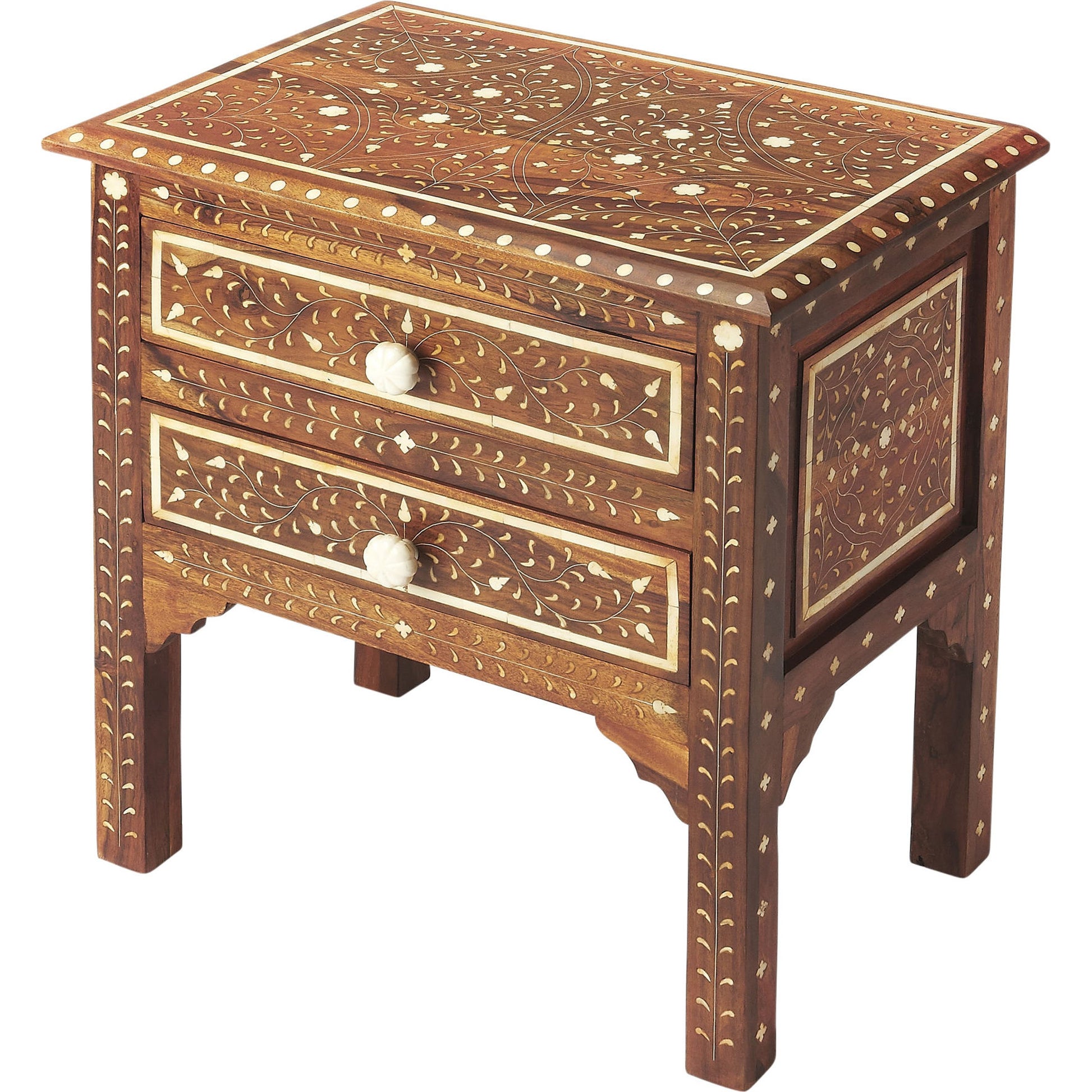 Chevrier Wood & Bone Inlay Accent Chest by Butler Specialty Company in medium brown and wood, bone inlay. Made from sheesham wood solids, mdf, bone inlays in a eclectic & global style.