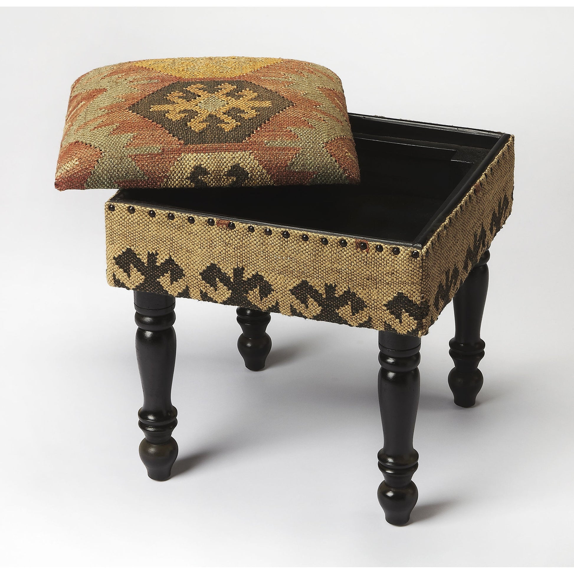 Mesquite Jute Stool by Butler Specialty Company in multi-color and mountain lodge. Made from acacia wood solids, mdf, urethane foam, cotton, jute rug in a eclectic & global style.