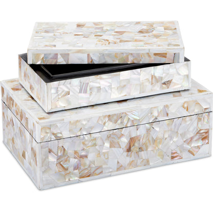 Uma Mother of Pearl Box Set by Currey and Company in natural. Made from mother of pearl in a modern style.