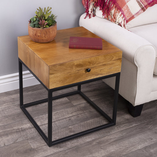 Brixton Iron & Wood End Table by Butler Specialty Company in multi-color and industrial chic. Made from mango wood solids, mdf, iron in a cottage & farmhouse style.