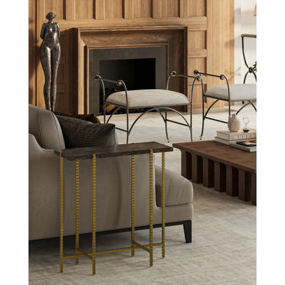 Flying  Side Table by Currey and Company in natural, gold. Made from cappuccino stone, iron in a modern style.